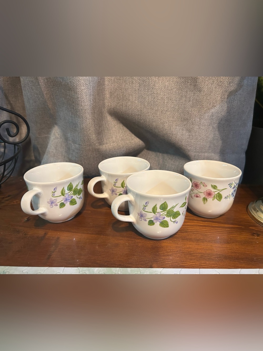 Vintage Corelle White Floral Ceramic Tea Cups - Set of 4